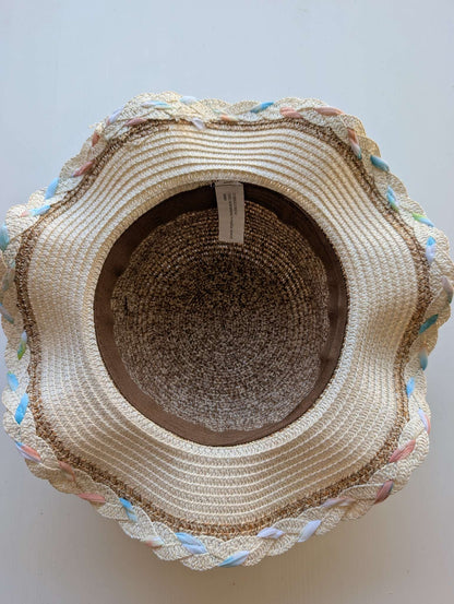 Toddler Girls Kids Woven Straw Sun Hat with Pastel Braid Trim