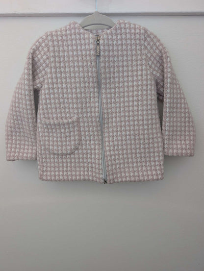 Girls Pink & White Houndstooth Knit Zipper Jacket / Cardigan size 92 / 2T, Kids 2T