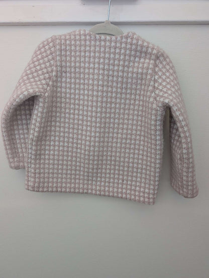 Girls Pink & White Houndstooth Knit Zipper Jacket / Cardigan size 92 / 2T, Kids 2T