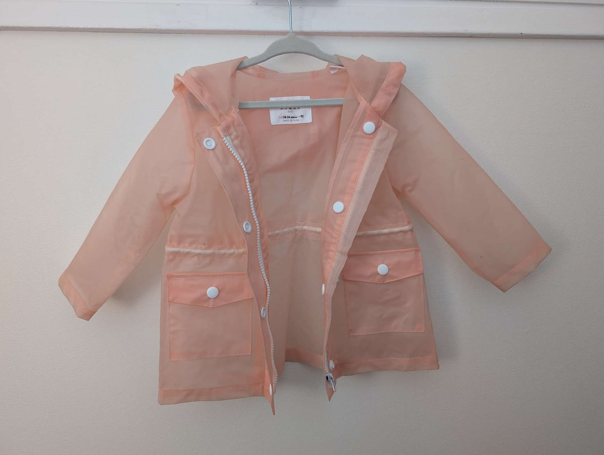 Zara Kids Girls Blush Pink Peach Translucent toddler Spring Raincoat Jacket 18-24M, Kids 24 Month (18-24M)