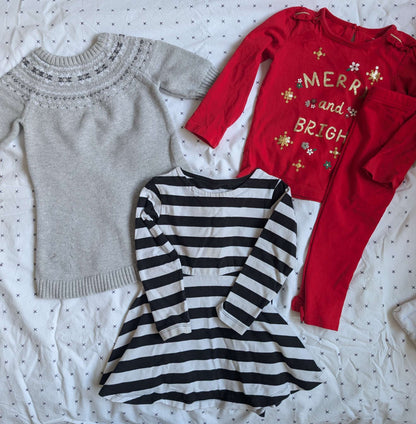 Toddler Girls Christmas Winter Bundle Knit Dress, Red Christmas, Size 2T, Kids 2T