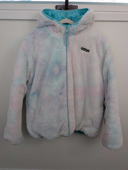 Girls Blue / Rainbow Reversible puffer / fleece Sherpa Eddie Bauer Jacket size XL 14-16, Kids 14
