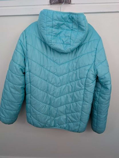 Girls Blue / Rainbow Reversible puffer / fleece Sherpa Eddie Bauer Jacket size XL 14-16, Kids 14