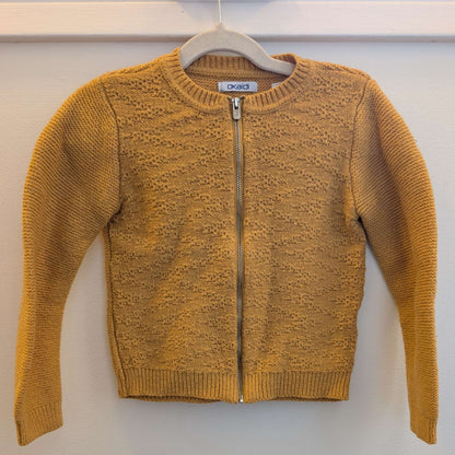 Girls Okaidi Gold / Yellow Curry Zipper Cardigan Knit long sleeve Sweater,  size 5T, Kids 5/5T