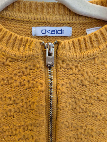 Girls Okaidi Gold / Yellow Curry Zipper Cardigan Knit long sleeve Sweater,  size 5T, Kids 5/5T