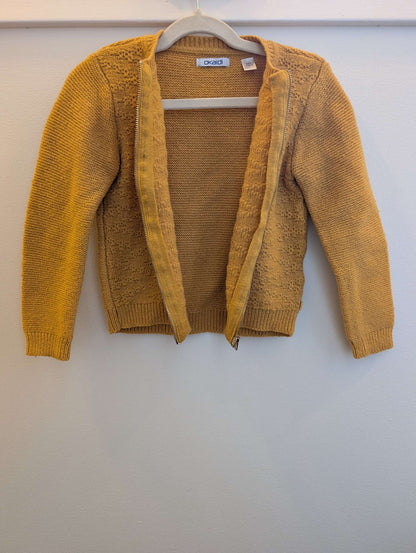 Girls Okaidi Gold / Yellow Curry Zipper Cardigan Knit long sleeve Sweater,  size 5T, Kids 5/5T