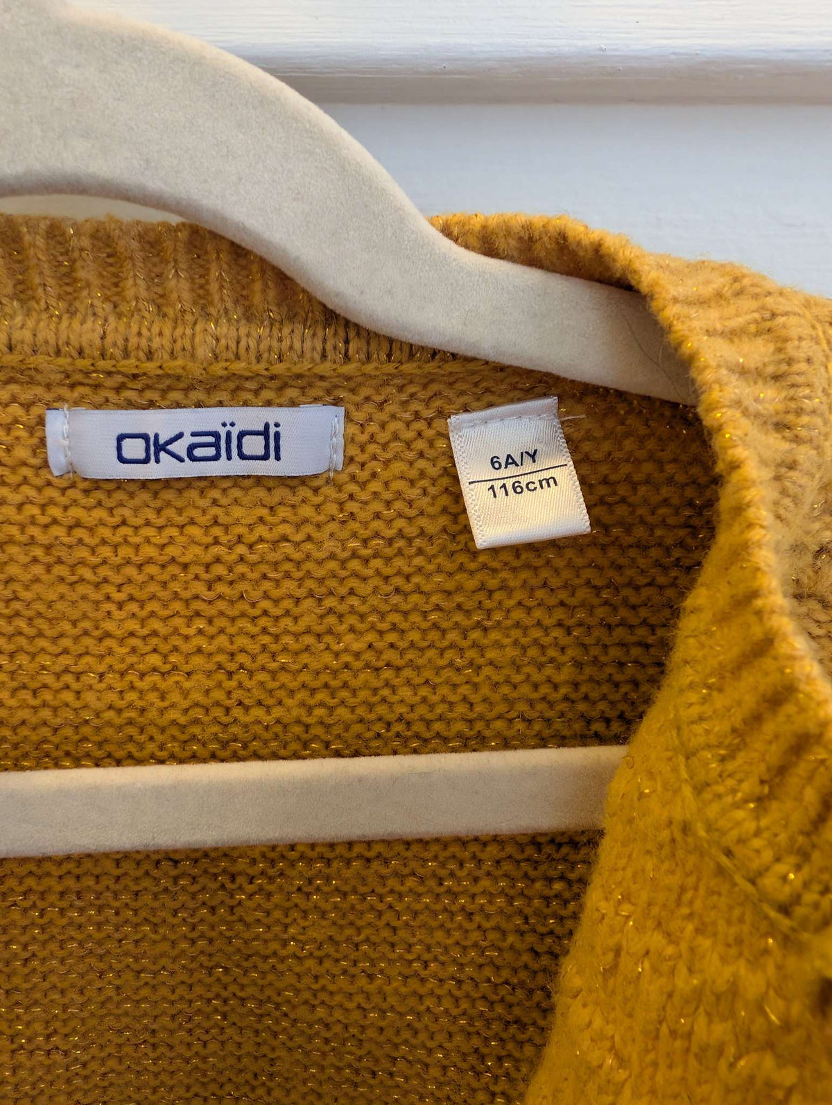 Girls Okaidi Gold / Yellow Curry Zipper Cardigan Knit long sleeve Sweater,  size 5T, Kids 5/5T