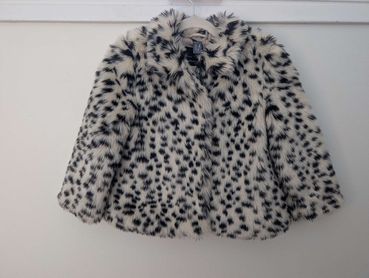 Zara Kids 3T - 4T Animal Print Faux Fur Plush Mid Length Jacket. Like New., Kids 3T
