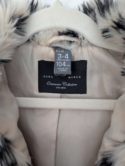 Zara Kids 3T - 4T Animal Print Faux Fur Plush Mid Length Jacket. Like New., Kids 3T