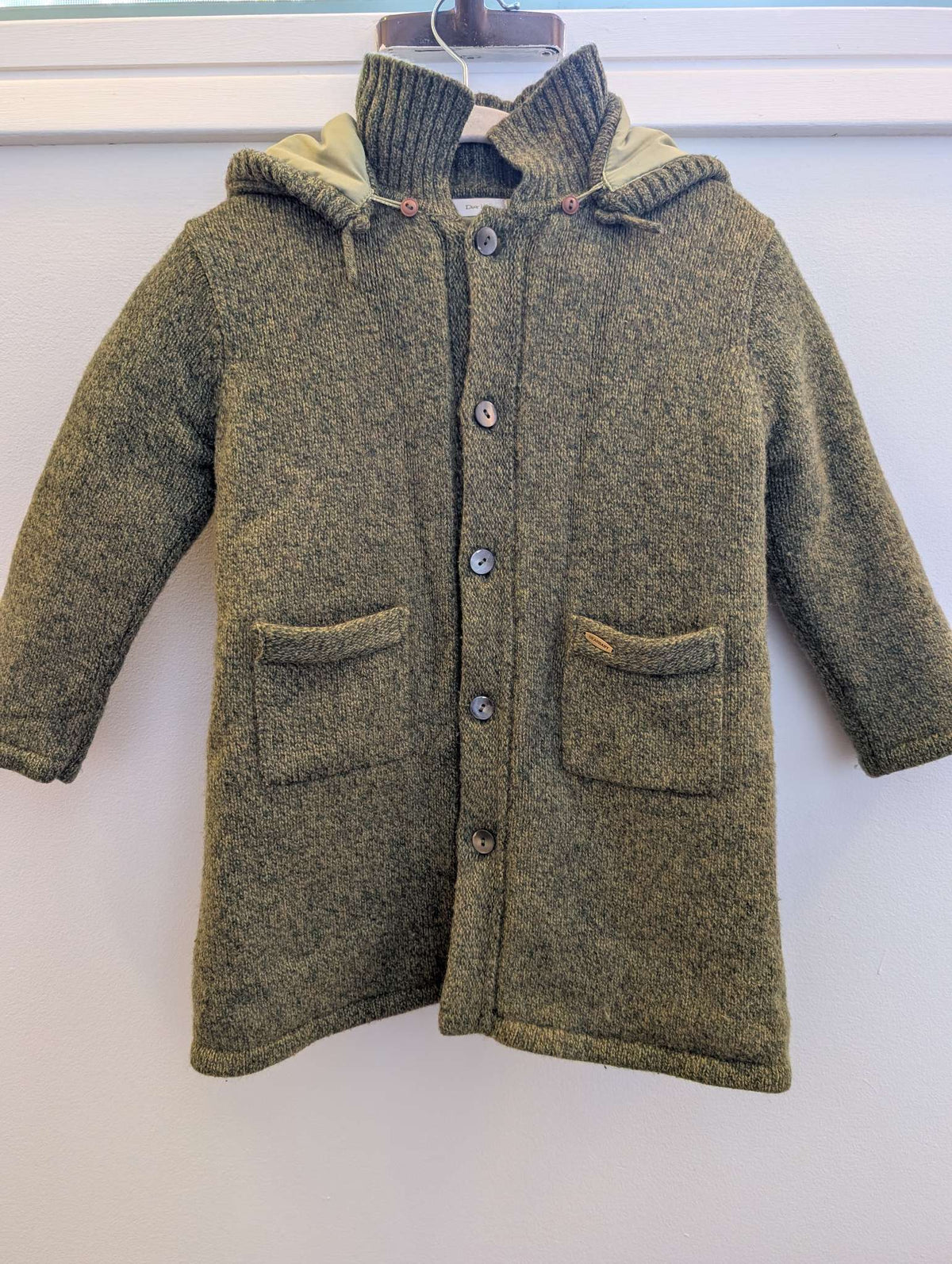 Dearbaby Knit Insulated Lined Pea Coat, olive green, kids size 4T, Kids 4/4T
