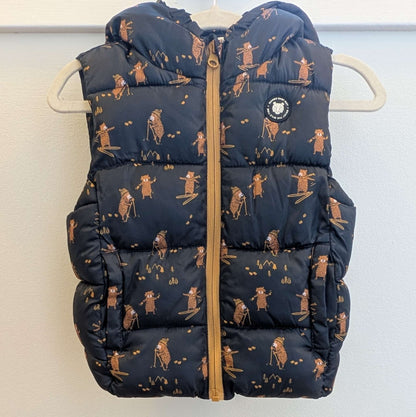 Mango Boy Girl Unisex Navy Brown Bear Kids Hooded Puffer Vest 3T, Kids 3T