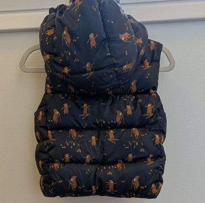 Mango Boy Girl Unisex Navy Brown Bear Kids Hooded Puffer Vest 3T, Kids 3T