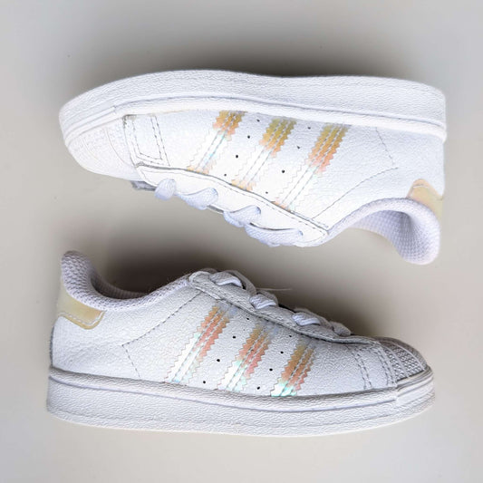 Girls White Rainbow Adidas Gazelle Superstar, Toddler size 6, Shoes 6 (Walkers:12-24 mth)