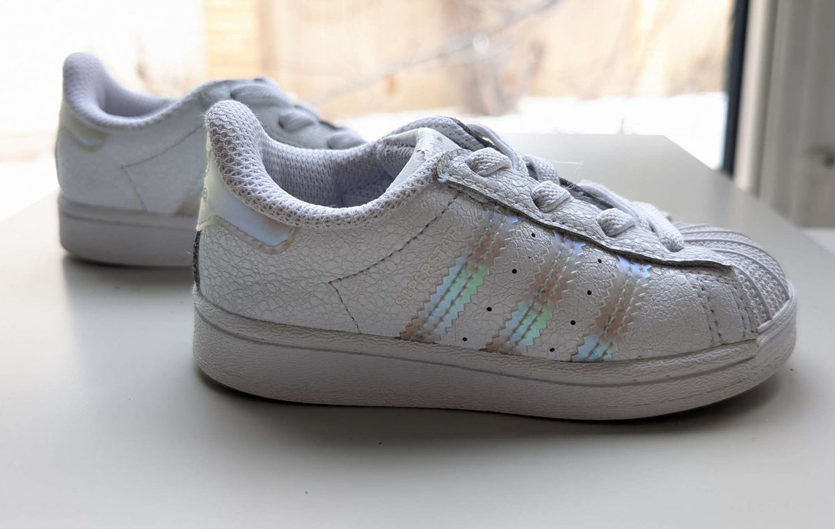 Girls White Rainbow Adidas Gazelle Superstar, Toddler size 6, Shoes 6 (Walkers:12-24 mth)