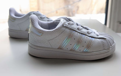 Girls White Rainbow Adidas Gazelle Superstar, Toddler size 6, Shoes 6 (Walkers:12-24 mth)