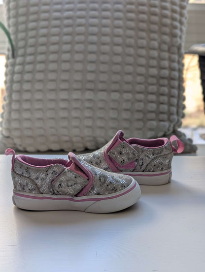 Vans Toddler girls pink and Silver Glitter Slip-On Shoes, toddler 4, Shoes 4 (Baby: 0-12 mth)