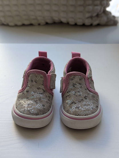 Vans Toddler girls pink and Silver Glitter Slip-On Shoes, toddler 4, Shoes 4 (Baby: 0-12 mth)