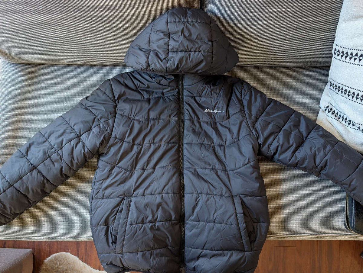 Boys Black / Camo Eddie Bauer Puffer / Sherpa Fleece Reversible Jacket size L (10/12), Kids 10