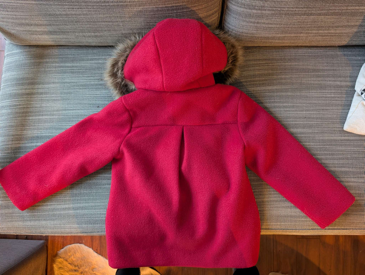 Red Felt and Faux Fur Lined Pea Coat - size 104 / 4T purchased in Germany, Kids 4/4T