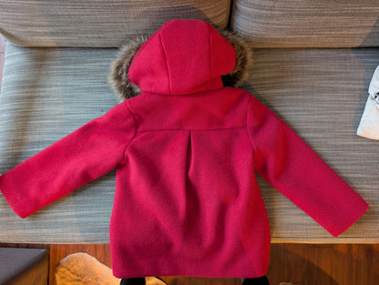 Red Felt and Faux Fur Lined Pea Coat - size 104 / 4T purchased in Germany, Kids 4/4T