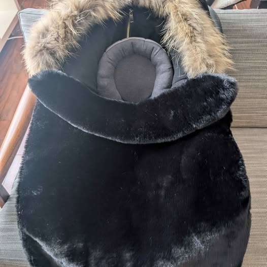 Carseat / Stroller Cozy Cover Black Faux Fur with Real Fur Trim - so soft and luxe