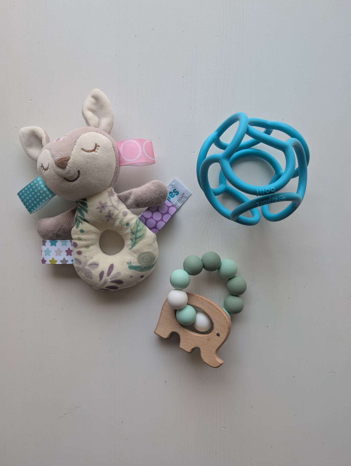 Sensory Baby Toy Bundle - Taggies Deer, Oball & Elephant Teether