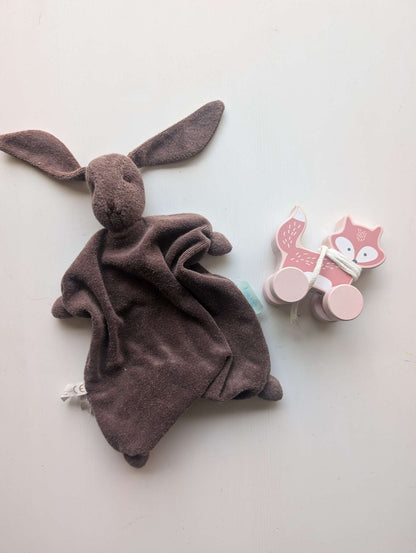 Soft Bunny Lovey & Wooden Fox Pull Toy Bundle