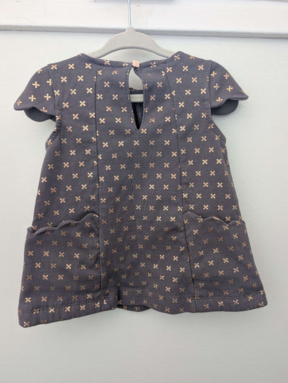 Catherine Malandrino Flutter Sleeve Pocket A-Line Dress, Grey Gold Pink 6-12M (no size Tag), Kids 6 Month (3-6M)
