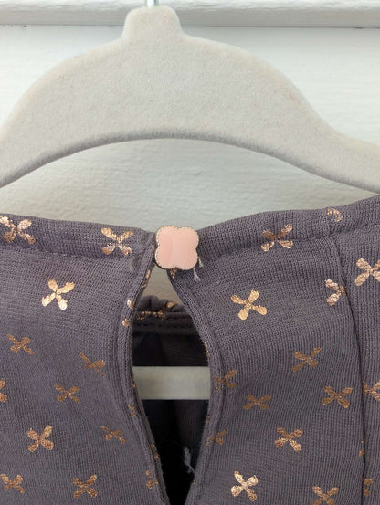 Catherine Malandrino Flutter Sleeve Pocket A-Line Dress, Grey Gold Pink 6-12M (no size Tag), Kids 6 Month (3-6M)