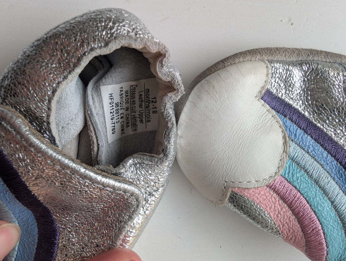 Robeez Silver Metallic Rainbow Soft Sole Baby Shoes 12-18M, Shoes 4.5 (Walkers:12-24 mth)