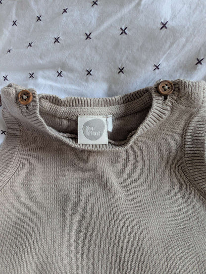 Theo and Spence Tan knit baby Romper, wooden buttons 0-3M, Kids 3 Month (0-3M)
