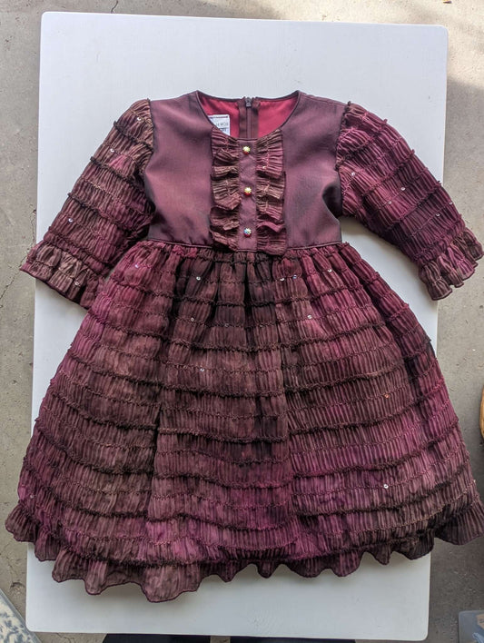 Christmas Dress, Ruffled Long-Sleeve Dress, Burgundy, 24 MOS, Kids 24 Month (18-24M)