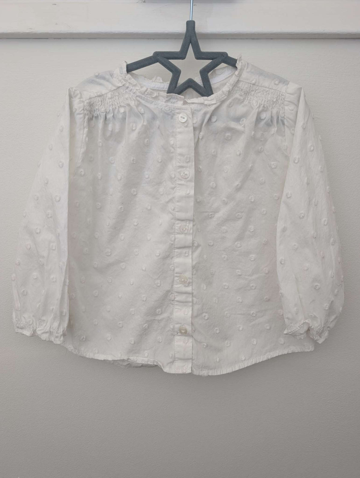 Zara Kids Girls White Swiss Dot Embroidered Button Down Ruffle Blouse 2T-3T, Kids 2T