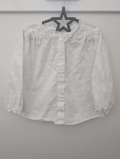 Zara Kids Girls White Swiss Dot Embroidered Button Down Ruffle Blouse 2T-3T, Kids 2T