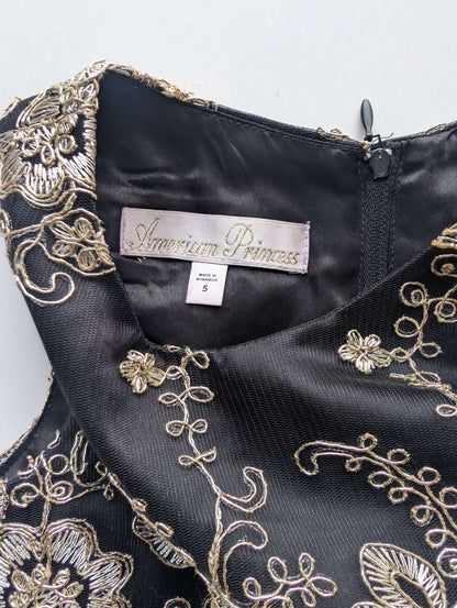 American Princess, Formal Tulle Christmas Party Dress, Black/Gold/White, Size 5, Kids 5/5T