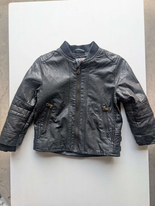 H&M, Faux Leather Biker Jacket, Black, Unisex, 2-3Y, Kids 2T