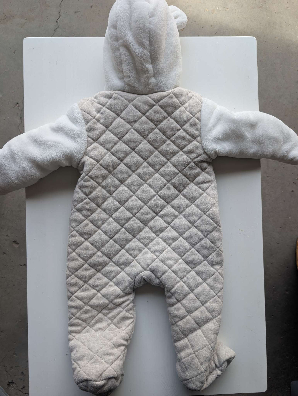 First Wish, Quilted Hooded Pramsuit, Beige/White, Unisex, 9-12M, Kids 12 Month (9-12M)