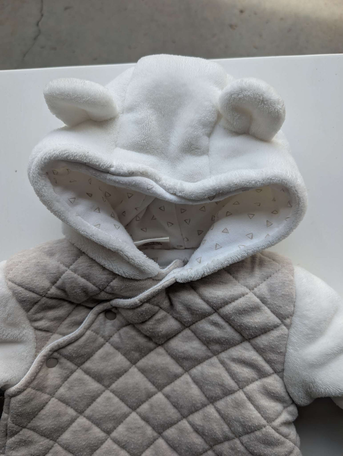 First Wish, Quilted Hooded Pramsuit, Beige/White, Unisex, 9-12M, Kids 12 Month (9-12M)