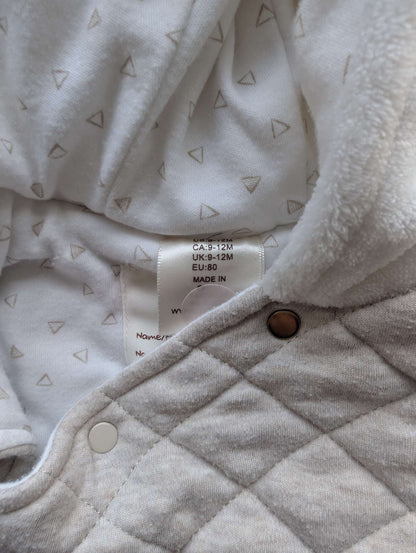 First Wish, Quilted Hooded Pramsuit, Beige/White, Unisex, 9-12M, Kids 12 Month (9-12M)