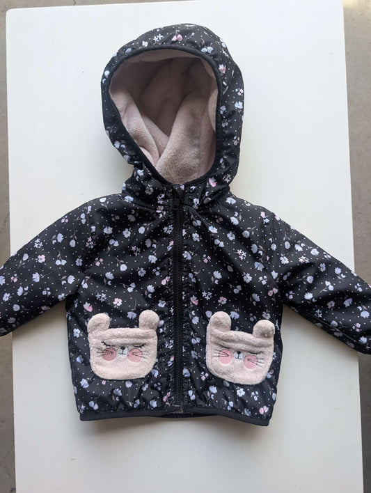Penelope Mack, Floral Fleece-Lined Jacket, Black/Pink, 12M, Kids 12 Month (9-12M)
