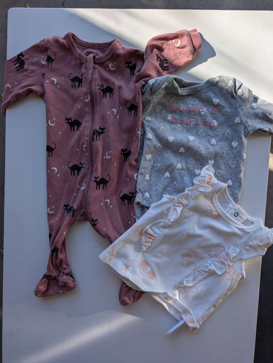 Baby Girl 3-Piece Sleeper & Bodysuit Bundle 3M, Kids 3 Month (0-3M)