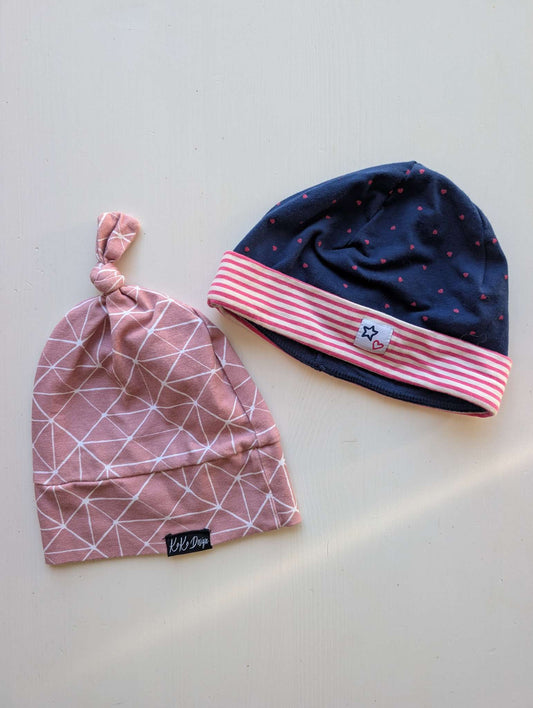 Set of 2 Baby Knotted Beanies / Hats - Infant / Newborn - 3 Months