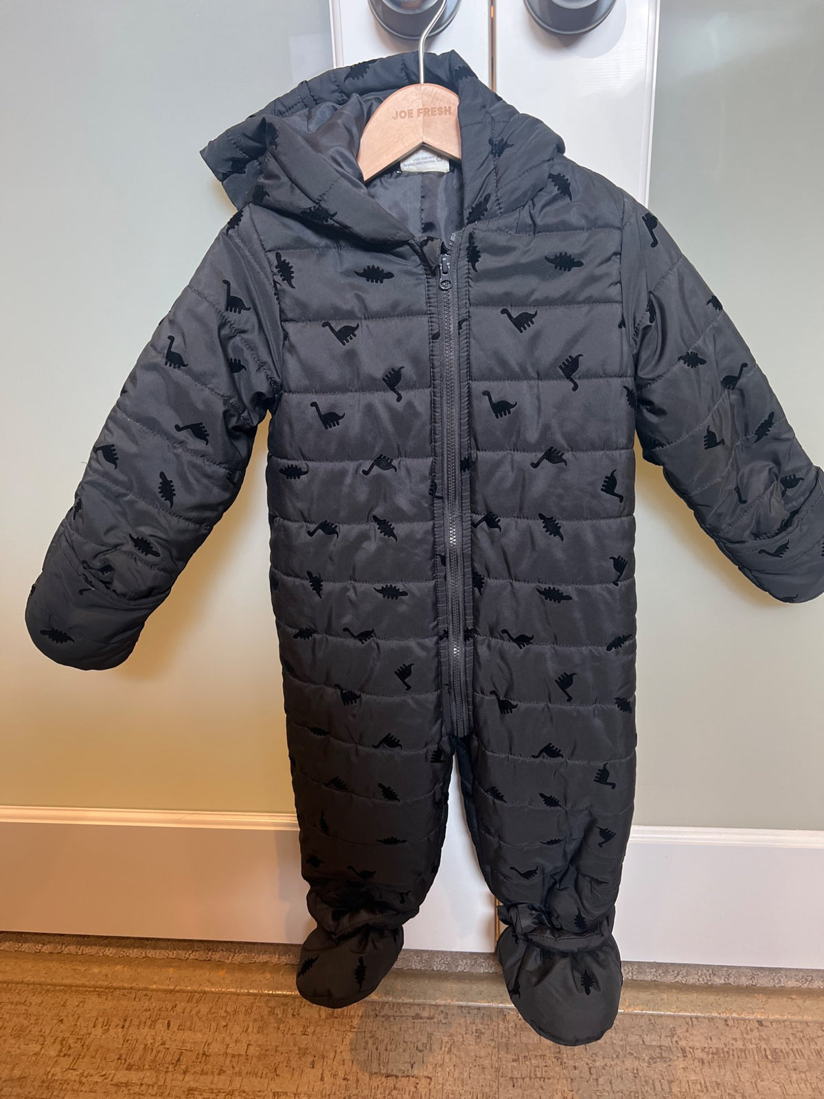 Black Dino Print Snowsuit with detachable booties , Kids 18 Month (12-18M)