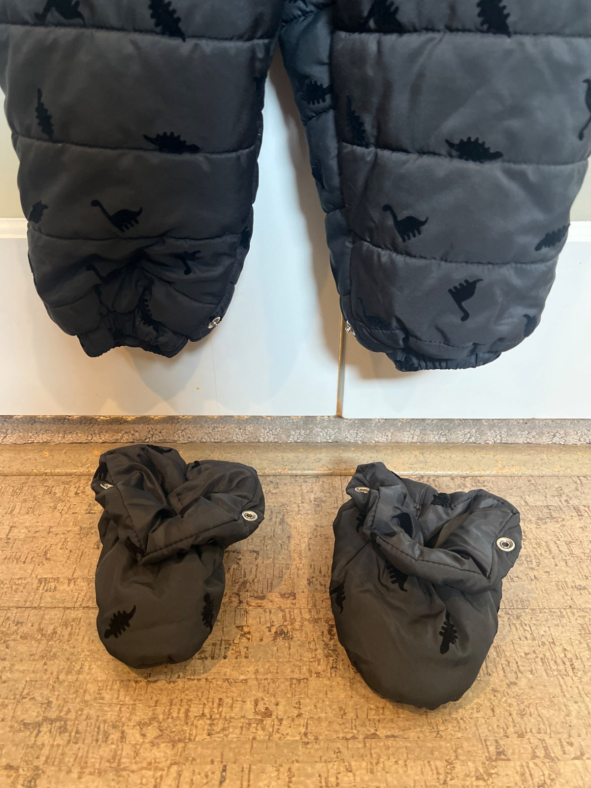 Black Dino Print Snowsuit with detachable booties , Kids 18 Month (12-18M)