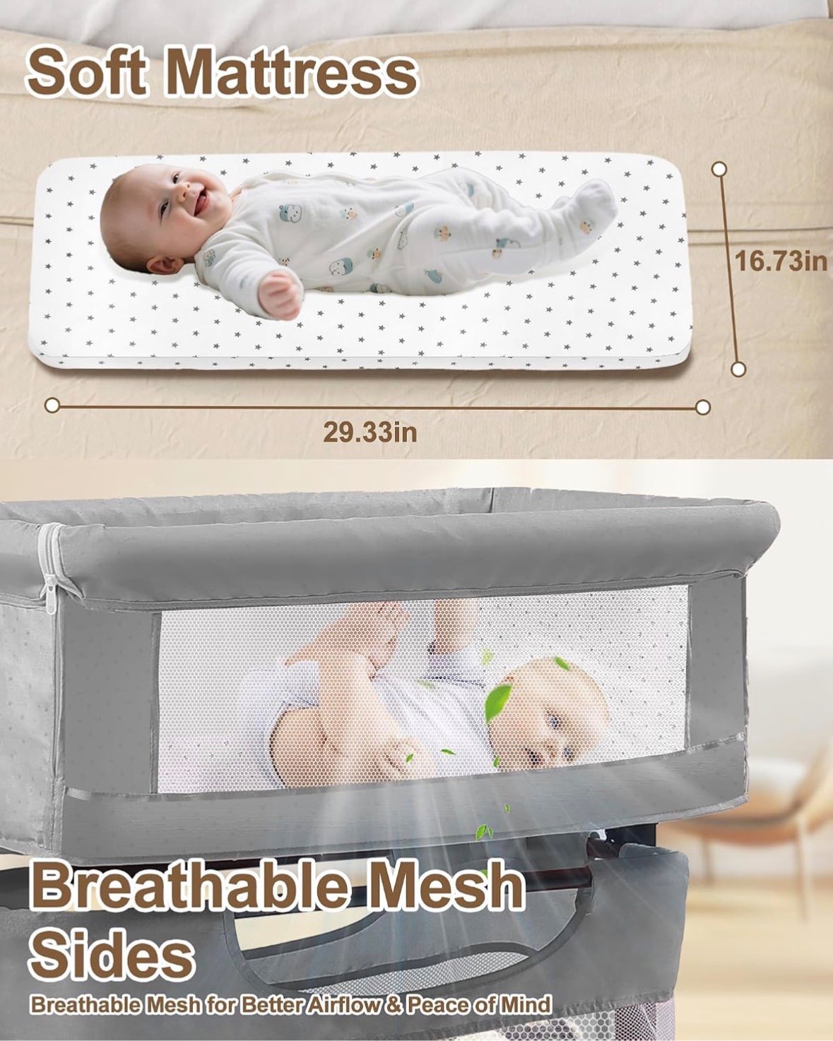 Baby Bassinet Bedside Sleeper with Wheels & Storage Basket