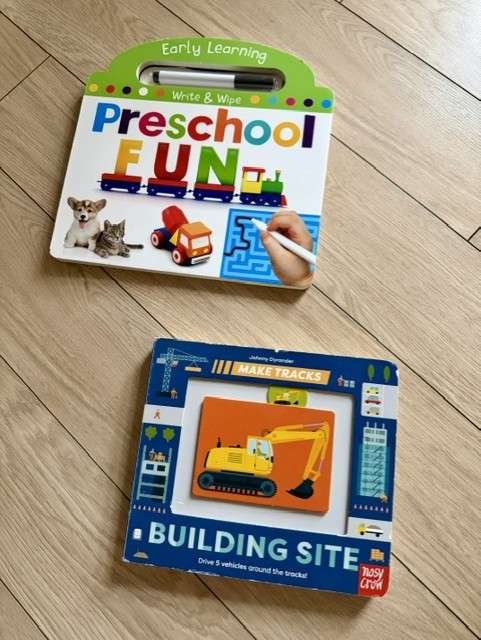 Bundle of 2 books (Building site book and Preschool fun write and wipe book) ( Age 2 - 5)