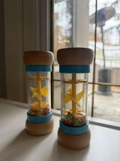 2 piece bundle- Rainmaker - Wooden Rain Stick Montessori Toys for babies and toddlers, Rattle Shaker Sensory Developmental Toy