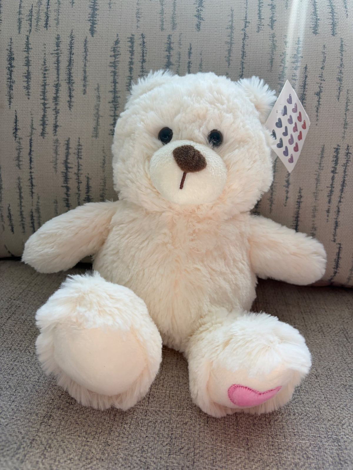 White Teddy Bear with Heart Foot, NWT