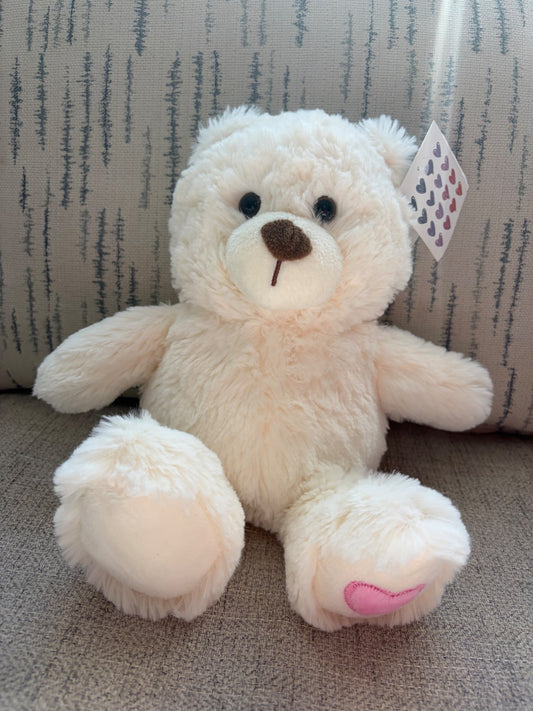 White Teddy Bear with Heart Foot, NWT