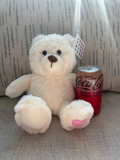 White Teddy Bear with Heart Foot, NWT